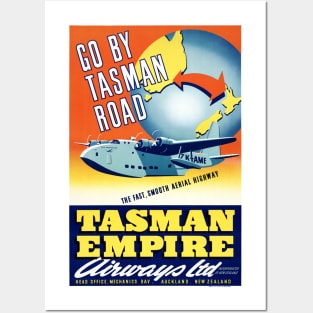 Vintage Travel Poster New Zealand Tasman Empire Airways Ltd. Posters and Art